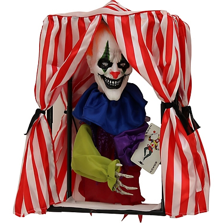 Haunted Hill Farm 19 in. Hanging Animated Clown in a Circus Tent, Halloween Decoration, Battery Operated