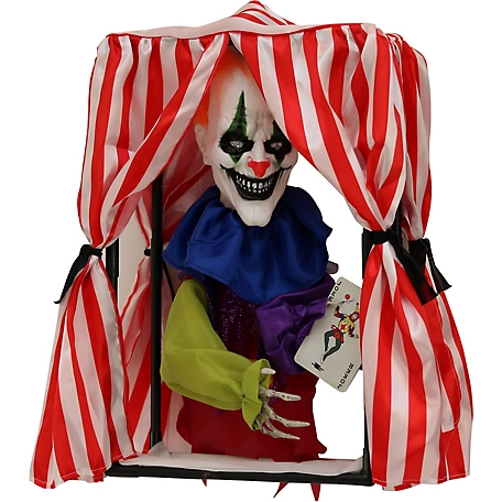 Haunted Hill Farm 19 in. Hanging Animated Clown in a Circus Tent, Halloween Decoration, Battery Operated