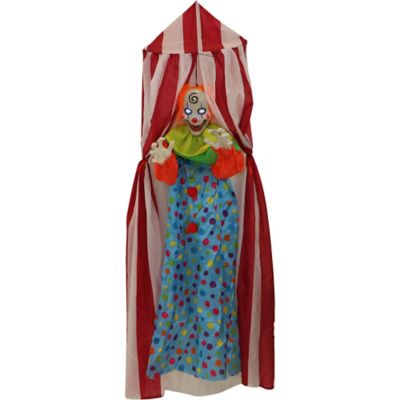 Haunted Hill Farm 6 ft. Indoor/Outdoor Romero the Poseable Hanging Clown with Blue LEDs Halloween Animatronic