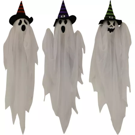 Haunted Hill Farm Set of 3 Hanging Ghosts Indoor/Outdoor Halloween Decor Hanging Halloween Decor