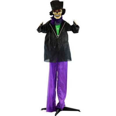 Haunted Hill Farm 5.4 ft. Marty Animatronic Skeleton Groom, Indoor/Outdoor Halloween Decoration, Red LED Eyes