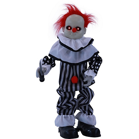 Haunted Hill Farm 2.6 ft. Master Chuck Animatronic Clown, Indoor/Outdoor Halloween Decoration, Red LED Eyes