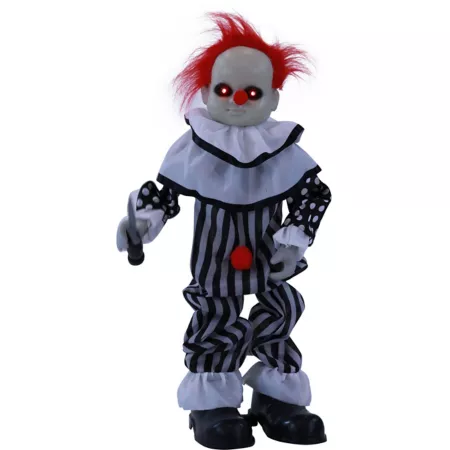 Haunted Hill Farm 2.6 Foot Animatronic Clown Master Chuck Indoor/Outdoor Halloween Decoration Red LED Eyes Decorative Outdoor Lighting