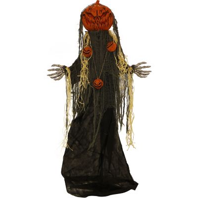 Haunted Hill Farm 5.33 ft. Chad Animatronic Pumpkin Man, Indoor/Outdoor Halloween Decor, Green LED Face, Poseable