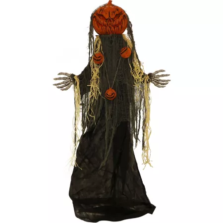 Haunted Hill Farm Life-Size Posable Pumpkin Man with Lights Indoor/Outdoor Covered Halloween Decoration Halloween Animatronics