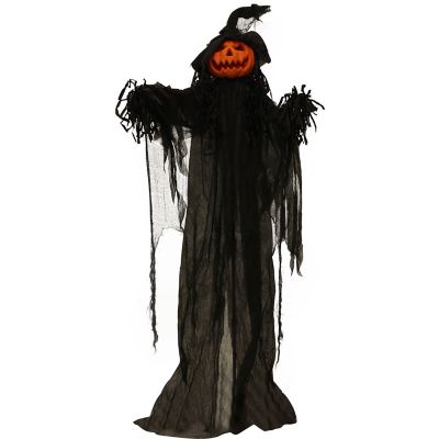Haunted Hill Farm 72 in. Life-Size Poseable Pumpkin Witch with Lights and Sound Halloween Animatronic, Indoor/Covered Outdoor