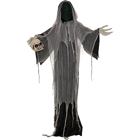 Haunted Hill Farm 5.25 ft. Standing Reaper with LED Green Face, Halloween Decoration, Battery Operated, Silence
