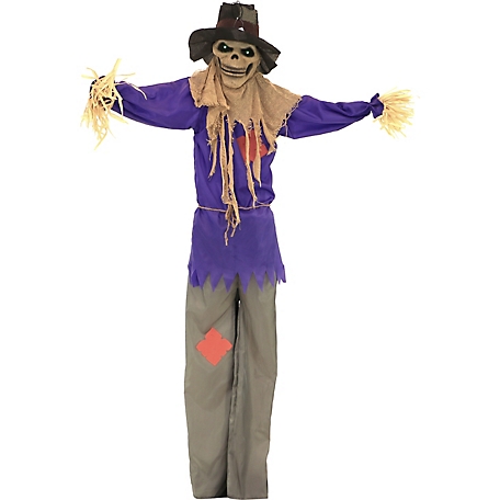 Haunted Hill Farm 5.83 ft. Bates Standing Scarecrow, Indoor/Outdoor Halloween Decoration, LED Green Eyes, Poseable