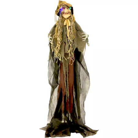 Haunted Hill Farm Halloween Decoration with 6' Helena Scarecrow LED Multi-Eyes Posing Battery Operated Decorative Outdoor Lighting