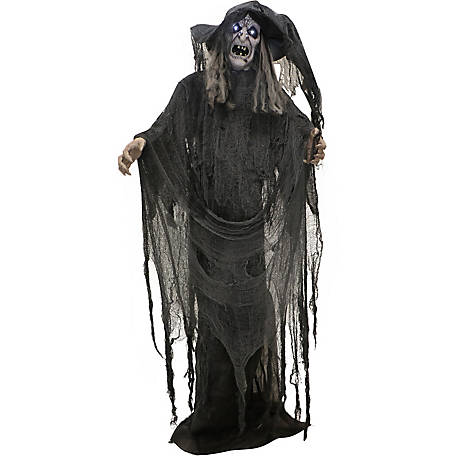 Haunted Hill Farm 69 in. Standing Witch, Halloween Decoration, LED White Eyes, Battery Operated, Phoenix