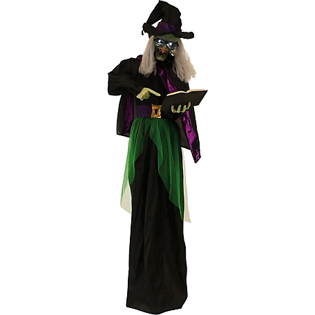 Haunted Hill Farm 6 ft. Standing Witch, Indoor/Outdoor Halloween Decoration, LED White Eyes, Magda The Mad