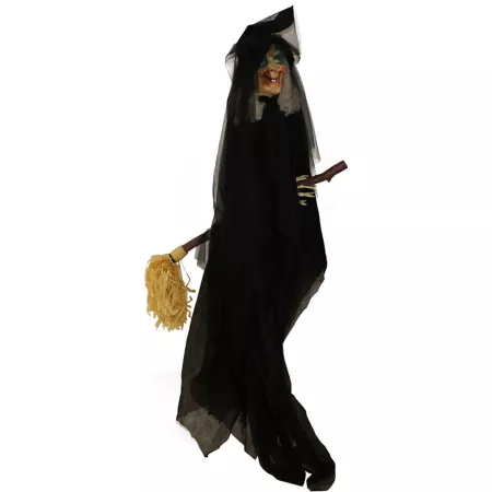 Haunted Hill Farm Misty Witch on 7' Broomstick Indoor/Outdoor Halloween Decor LED Red Eyes Halloween Animatronics