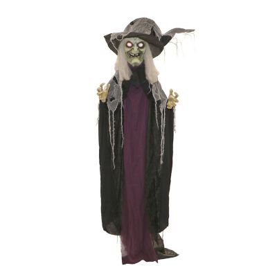 Haunted Hill Farm 6.25 ft. Life-Size Poseable Witch with Lights and Sound Halloween Animatronic for Indoor/Covered Outdoor