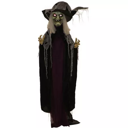 Haunted Hill Farm 6.5ft Standing Animatronic Witch for Halloween Indoor/Outdoor Halloween Decor LED Red Eyes Decorative Outdoor Lighting