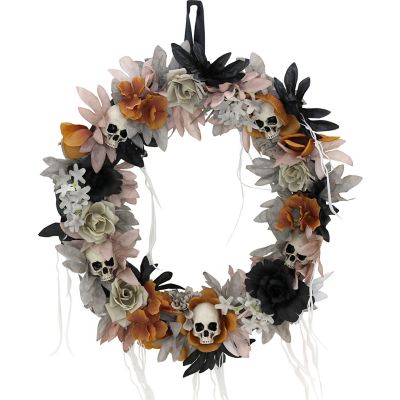 Haunted Hill Farm 1.83 ft. Halloween Autumn Wreath with Skulls, Indoor/Outdoor Halloween Decoration