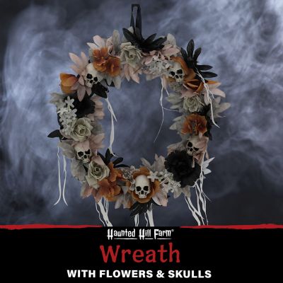 Image showing  1.83 ft. Halloween Autumn Wreath with Skulls Indoor/Outdoor Halloween Decoration