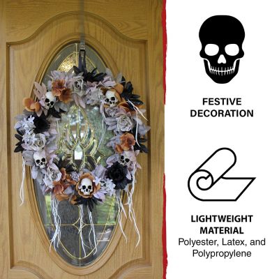 Image showing  1.83 ft. Halloween Autumn Wreath with Skulls Indoor/Outdoor Halloween Decoration