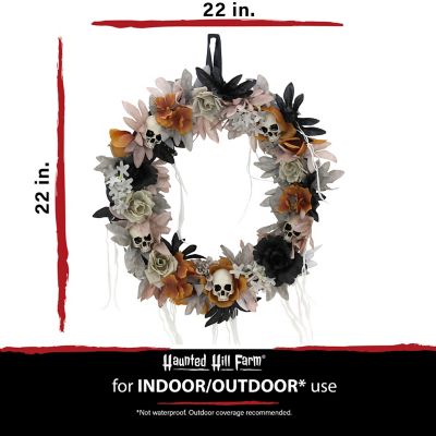 Image showing  1.83 ft. Halloween Autumn Wreath with Skulls Indoor/Outdoor Halloween Decoration