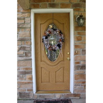 Image showing 6 th Haunted Hill Farm 1.83 ft. Halloween Autumn Wreath with Skulls Indoor/Outdoor Halloween Decoration