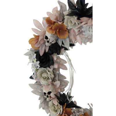 Image showing 8 th Haunted Hill Farm 1.83 ft. Halloween Autumn Wreath with Skulls Indoor/Outdoor Halloween Decoration