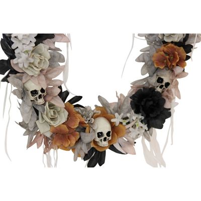 Image showing 9 th Haunted Hill Farm 1.83 ft. Halloween Autumn Wreath with Skulls Indoor/Outdoor Halloween Decoration