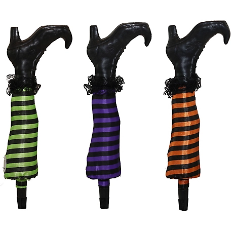 Haunted Hill Farm 19 in. Light-Up Witch Leg Stakes, 3-Pack, Halloween Lawn/Garden Decoration, LED, Battery Operated