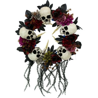 Haunted Hill Farm 1.8 ft. Halloween Dark Multicolor Wreath with Skulls Indoor/Outdoor Halloween Decoration
