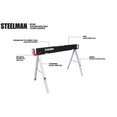 Image showing  47 in. x 30 in. 1,100 lb. Capacity Single Work Table and Folding Sawhorse