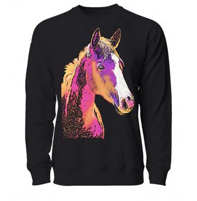 Farm Fed Clothing Women's Real Art Horse Crew Neck Fleece Sweater