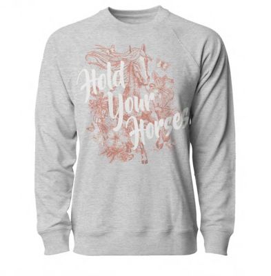 Goodie Two Sleeves Women's Hold Your Horses Floral Crew Fleece Sweater