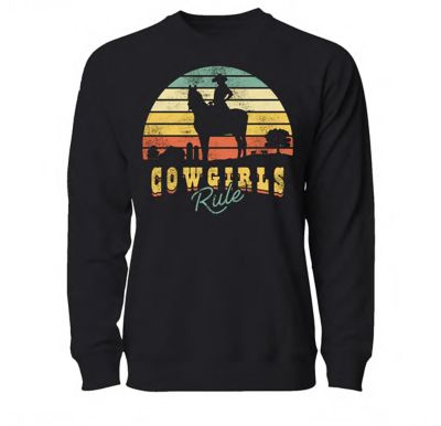 Goodie Two Sleeves Women's Cowgirls Rule Sunset Crew Fleece Sweater