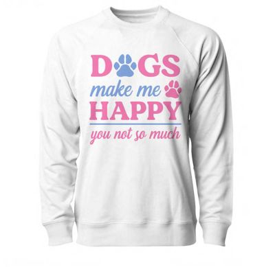 Goodie Two Sleeves Women's Dogs Make Me Happy Crew Fleece Sweater