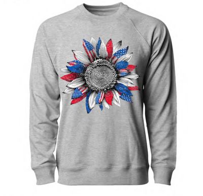 Goodie Two Sleeves Women's Americana Sunflower Crew Fleece Sweater
