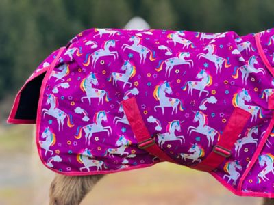 Image showing  Unicorn Pattern 600 D Waterproof Hooded Horse Sheet - Sizes 38-80 in.