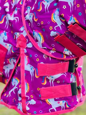 Image showing  Unicorn Pattern 600 D Waterproof Hooded Horse Sheet - Sizes 38-80 in.