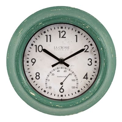 La Crosse Clock Co. 9 in. Outdoor Wall Clock with Temperature, Green