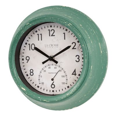 Image showing  Outdoor Wall Clock with Temperature, 9 in., Green