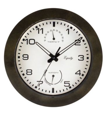 Equity 10 in. Waylon Indoor/Outdoor Wall Clock, Brown