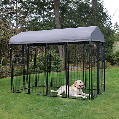 Lucky Dog 6 ft. x 4 ft. x 8 ft. STAY Series Villa Dog Kennel, Gray Cover