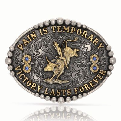 Montana Silversmiths Pain is Temporary Bull Riding Attitude Belt Buckle, A829