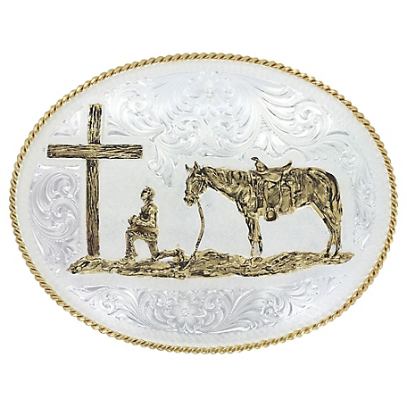 Montana Silversmiths Large Silver Engraved Christian Cowboy Western Belt Buckle, 61354