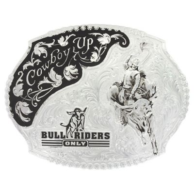 Montana Silversmiths Silver Cowboy Up Bull Riders Only Western Belt Buckle, 61357
