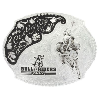 Montana Silversmiths Unisex Silver Cowboy Up Bull Riders Only Western Belt Buckle