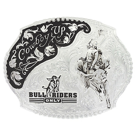 Montana Silversmiths Silver Cowboy Up Bull Riders Only Western Belt Buckle, 61357