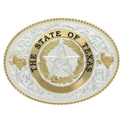 Montana Silversmiths State of Texas Star Seal Western Belt Buckle, Silver/Yellow Gold