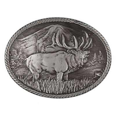 Montana Silversmiths Gunmetal Outdoor Series Wild Elk Carved Belt Buckle, 25610EMA