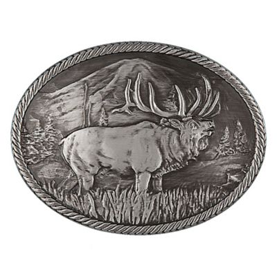 Montana Silversmiths Unisex Adult Outdoor Series Wild Elk Carved Belt Buckle, Gunmetal