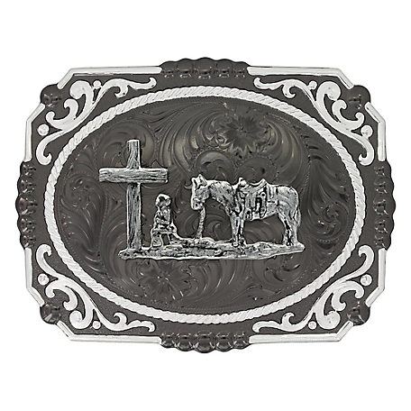 Montana Silversmiths Gunmetal with Christian Cowboy Belt Buckle, 25815SB-731