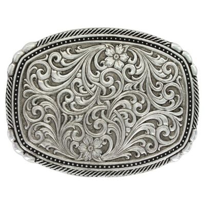 Image showing  Antiqued Pinpoints and Twisted Rope Trim Belt Buckle, Silver