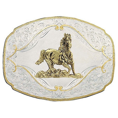 Montana Silversmiths Gold Flourish Gallop Horse Western Belt Buckle, 2920-463